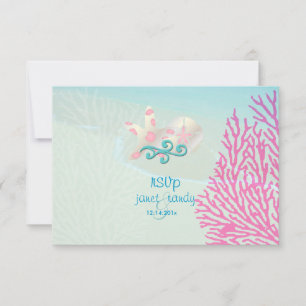 PixDezines rsvp pink coral+starfish, beach party Card