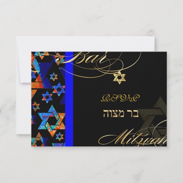 PixDezines rsvp Psychedelic Stars, Bar Mitzvah Invitation (Front)