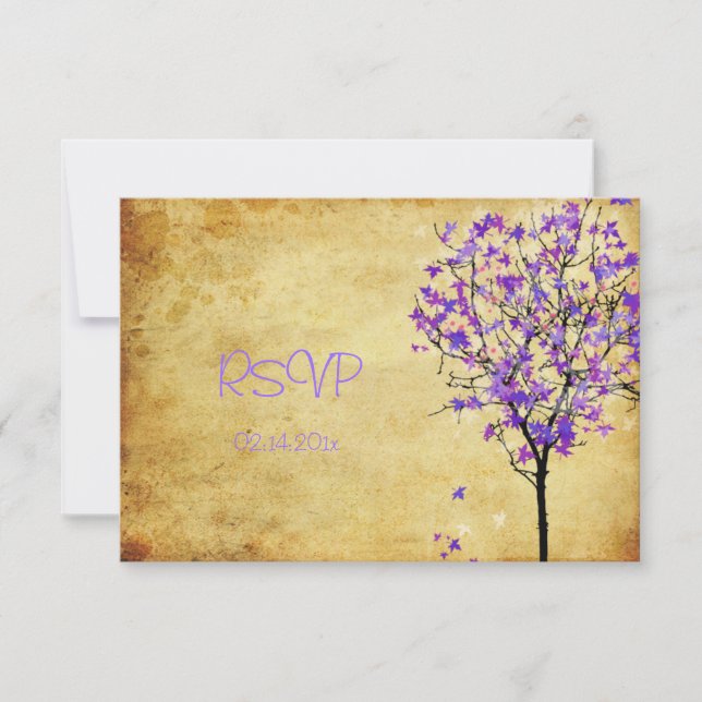 PixDezines rsvp retro violet maple trees Card (Front)