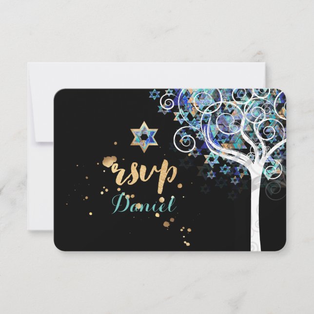PixDezines Rsvp Tree of Life Bat Mitzvah Card (Front)