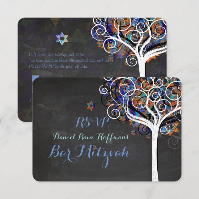 PixDezines rsvp tree of life Bat Mitzvah Invitation (Front/Back)