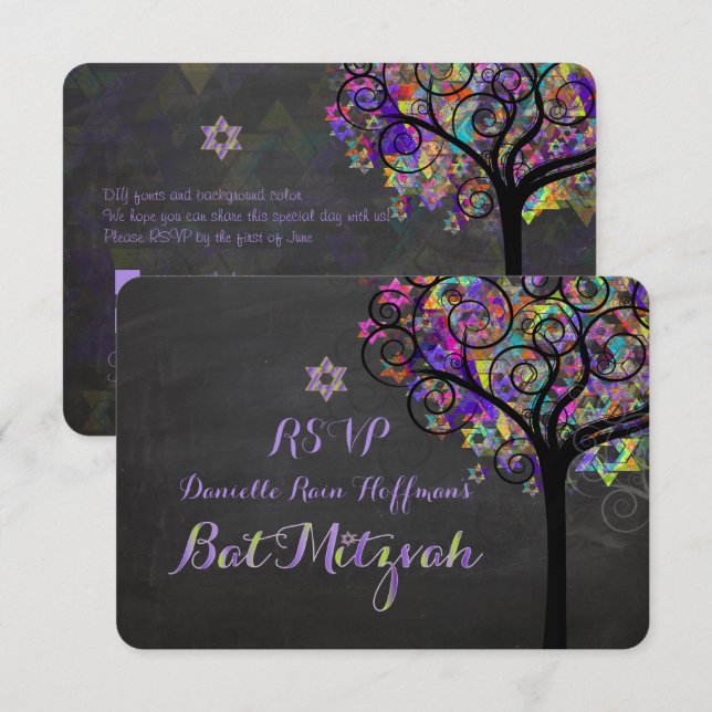PixDezines rsvp tree of life Bat Mitzvah Invitation (Front/Back)