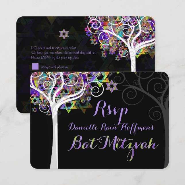 PixDezines rsvp tree of life Bat Mitzvah Invitation (Front/Back)