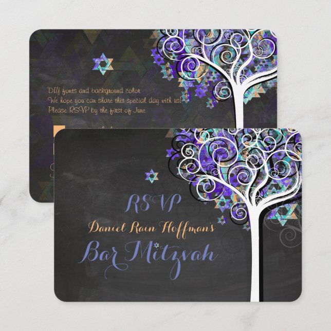PixDezines rsvp tree of life Bat Mitzvah Invitation (Front/Back)