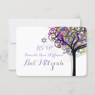 PixDezines RSVP TREE OF LIFE BAT MITZVAH/PURPLE