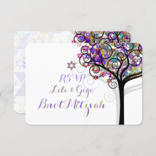 PixDezines RSVP TREE OF LIFE Bnot MITZVAH/PURPLE Invitation