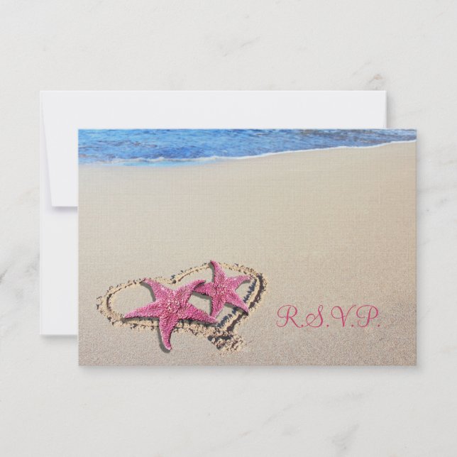 PixDezines rsvp vintage Pink Starfish/Beach Card (Front)