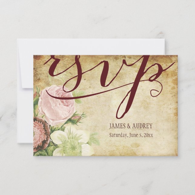 PixDezines rsvp vintage roses/parchment Card (Front)