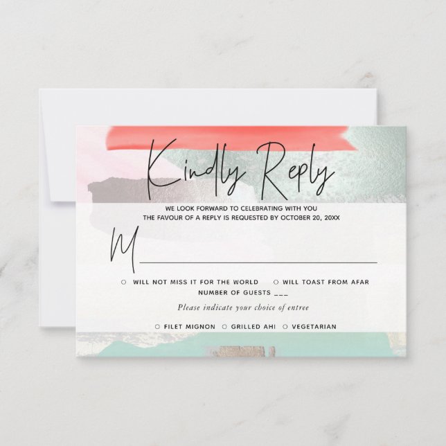 PixDezines RSVP w Meal, Modern Art, Mint Coral Card (Front)