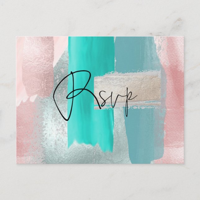 PixDezines RSVP w Meals, Modern Blush Aqua Invitation Postcard (Front)