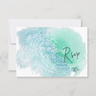 PixDezines RSVP Watercolor Waves Bat Mitzvah ✡ Card