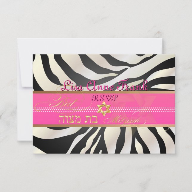 PixDezines rsvp Zebra, Bat Mitzvah/DIY color-black Card (Front)