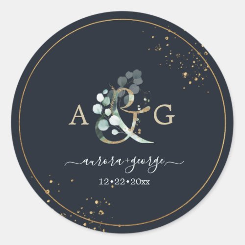 PixDezines Rustic Ampersand Eucalyptus Navy Blue  Classic Round Sticker