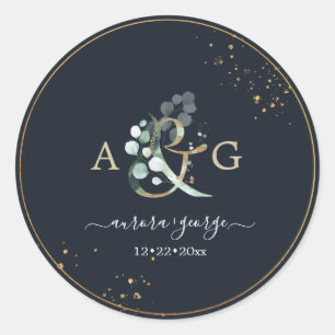 PixDezines Rustic Ampersand Eucalyptus Navy Blue  Classic Round Sticker