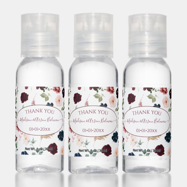 PixDezines Rustic Bloom Burgundy Navy Botanical Hand Sanitizer (Set)