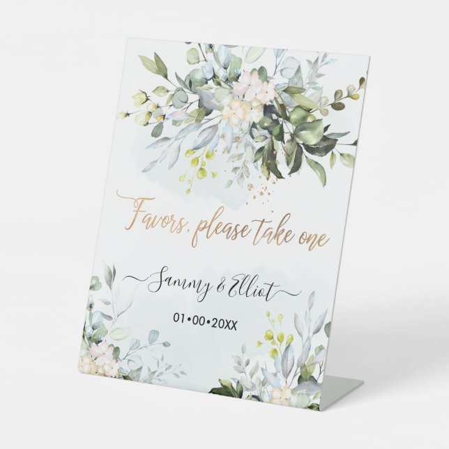 PixDezines Rustic Blue Gum Eucalyptus Favors  Pedestal Sign (Front)