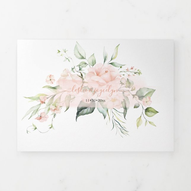PixDezines Rustic Blush Roses+SweetPeas Tri-Fold Invitation (Cover)
