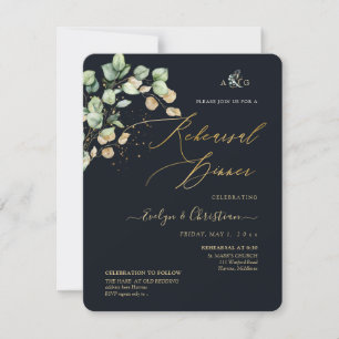 PixDezines Rustic Dollar Eucalyptus Navy n Gold Invitation