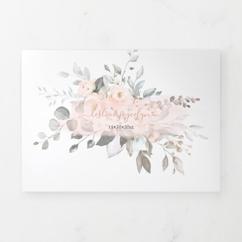 PixDezines Rustic Dusty Blush Roses Eucalyptus Tri_Fold Invitation