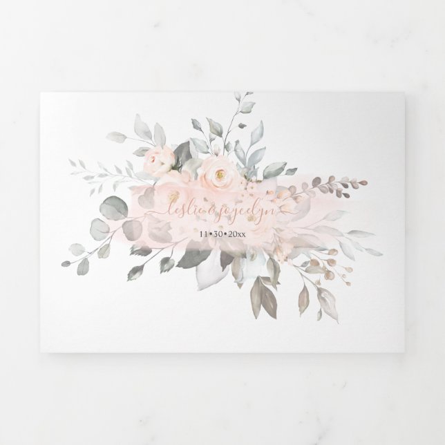 PixDezines Rustic Dusty Blush Roses Eucalyptus Tri-Fold Invitation (Cover)