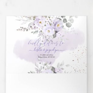 PixDezines Rustic Dusty Purple Roses Eucalyptus Tri-Fold Invitation