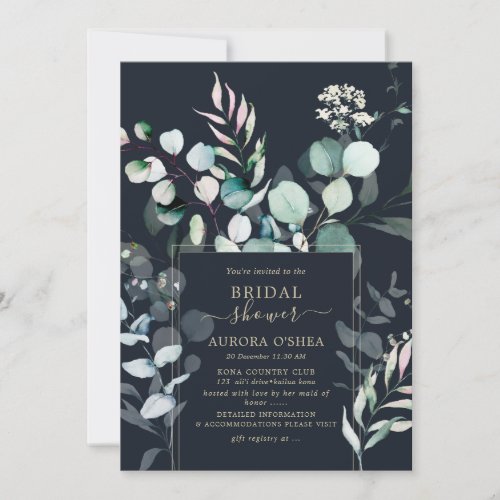 PixDezines Rustic Eucalyptus Navy Bridal Shower  Invitation