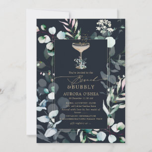 PixDezines Rustic Eucalyptus Navy Bruncy Bubbly Invitation