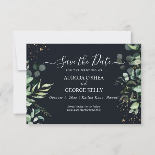PixDezines Rustic Eucalyptus Navy n Gold Save The  Save The Date
