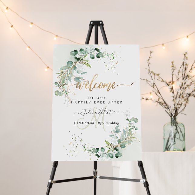 PixDezines Rustic Greenery Gum Eucalyptus Welcome  Foam Board (In Situ (Stand))