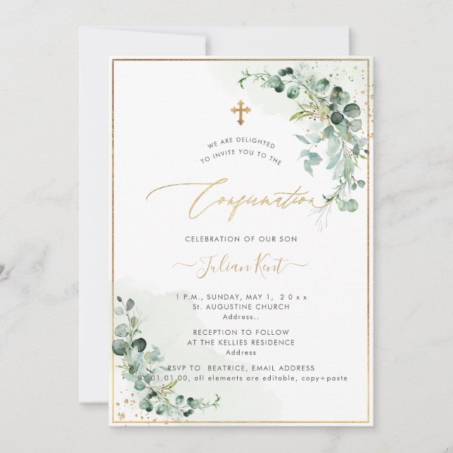 PixDezines Rustic H2 Eucalyptus Confirmation Invitation (Front)