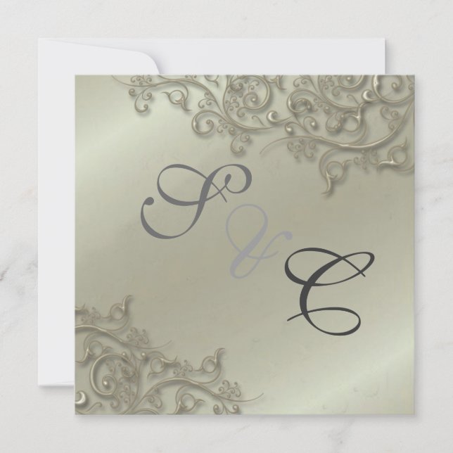 PixDezines rustic swirls/faux silver Invitation (Front)