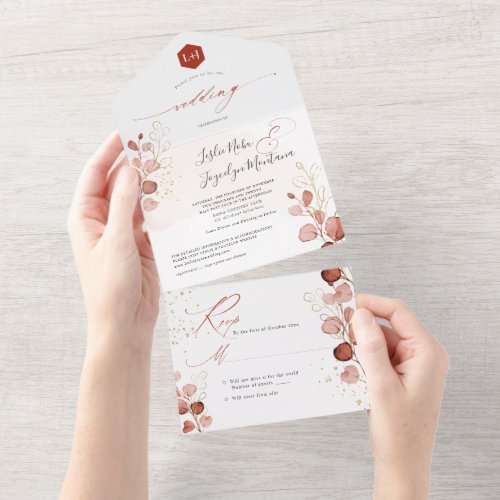 PixDezines Rustic Watercolor Autumn Gum Eucalyptus All In One Invitation