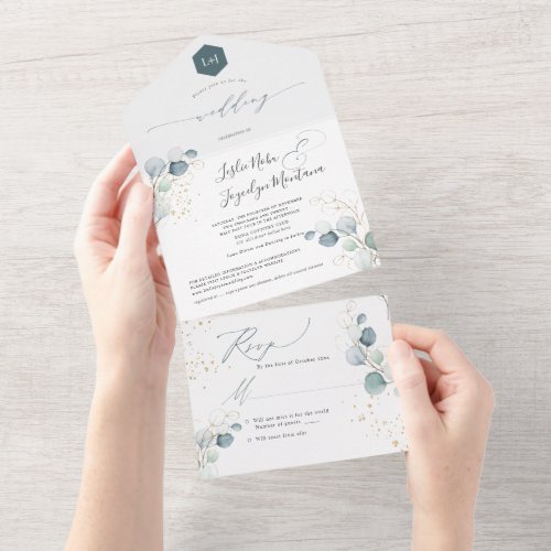 PixDezines Rustic Watercolor Blue Gum Eucalyptus A All In One Invitation