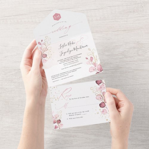 PixDezines Rustic Watercolor Dusty Rose Eucalyptus All In One Invitation