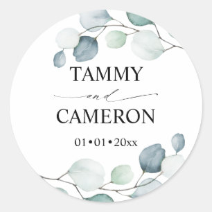 PixDezines Rustic Watercolor Greenery Eucalyptus C Classic Round Sticker