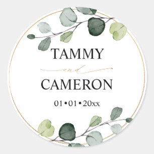 PixDezines Rustic Watercolor Greenery Eucalyptus Classic Round Sticker