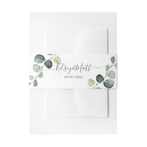 PixDezines Rusttic Watercolor Greenery Eucalyptus  Invitation Belly Band