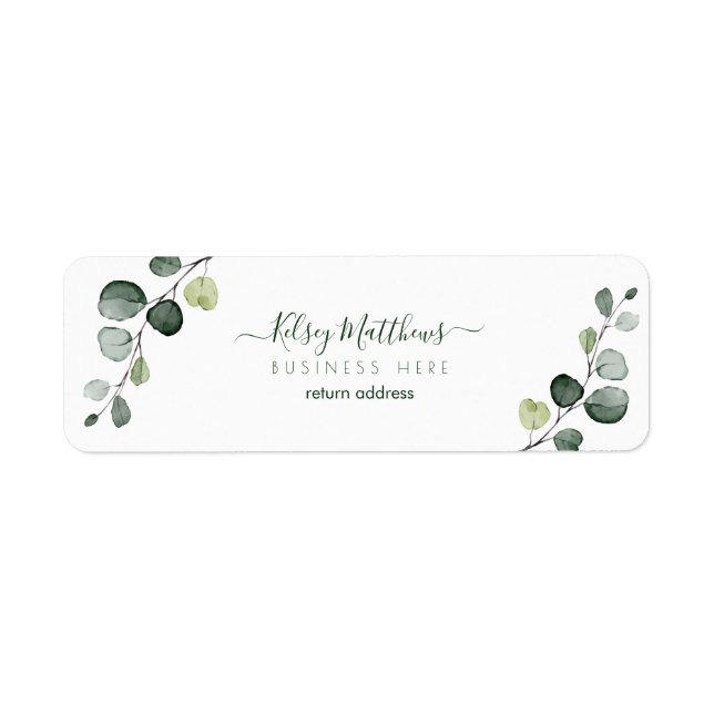PixDezines Rusttic Watercolor Greenery Eucalyptus  Label (Front)