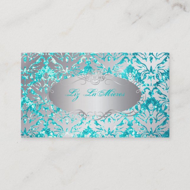 PixDezines sabine damask/faux glitter Business Card (Front)
