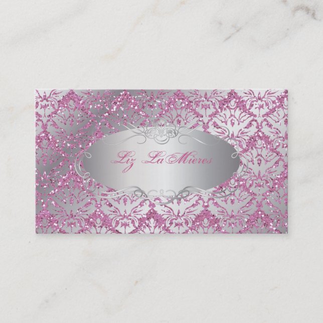 PixDezines sabine damask/faux glitter Business Card (Front)