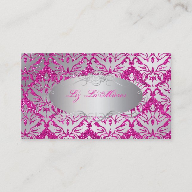 PixDezines sabine damask/faux glitter Business Card (Front)
