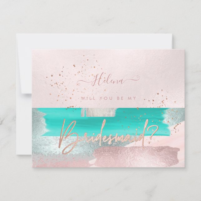 PixDezines Sage Blush+Aqua Will You .. Bridesmaid Invitation (Front)