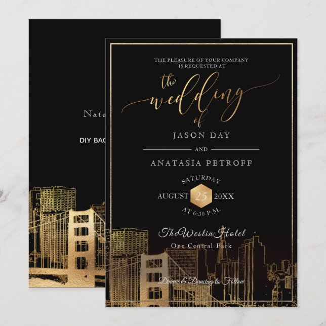 PixDezines San Fran Skyline/Faux Gold/DIY Invitation (Front/Back)