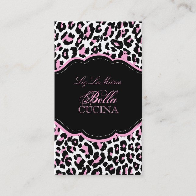 PixDezines Sassy cheetah print/pink+black Business Card (Front)