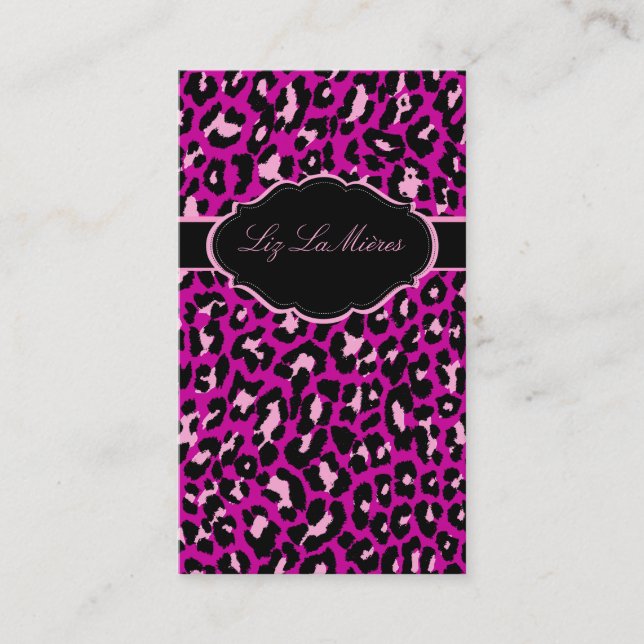 PixDezines Sassy cheetah print/pink/diy background Business Card (Front)