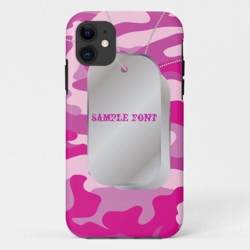 PixDezines Sassy Pink CamoDogTags iPhone 11 Case