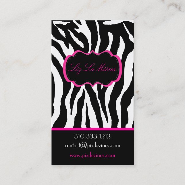 PixDezines Sassy zebra print/hot pink+black Business Card (Front)
