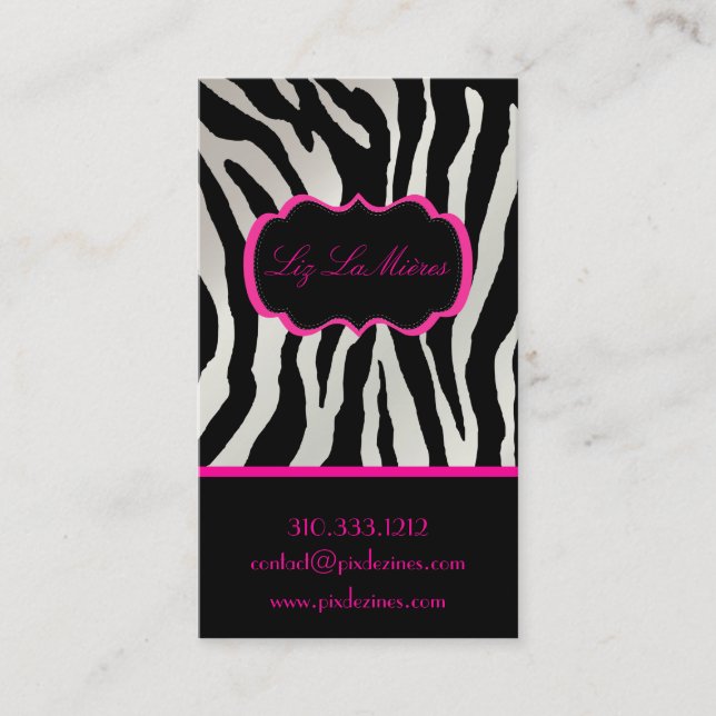 PixDezines Sassy zebra print/hot pink+black Business Card (Front)