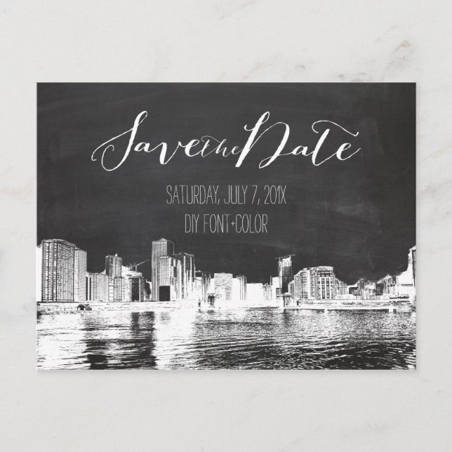 PixDezines/Save Date/chalkboard/Chicago/Lake Shore Announcement Postcard (Front)