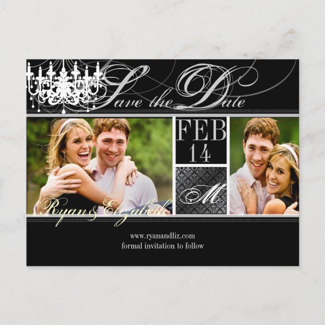 PixDezines save date chandelier/DIY colors+fonts Announcement Postcard (Front)